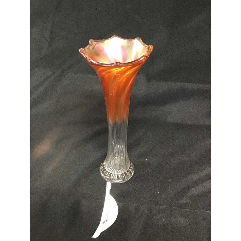 Vtg/Antique Marigold Orange Iridescent Star base Vases